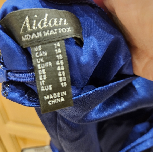 Aidan by Aidan Mattox Satin Cowl Neck Gown Women's 14 NWT Royal Sapphire - Picture 8 of 10